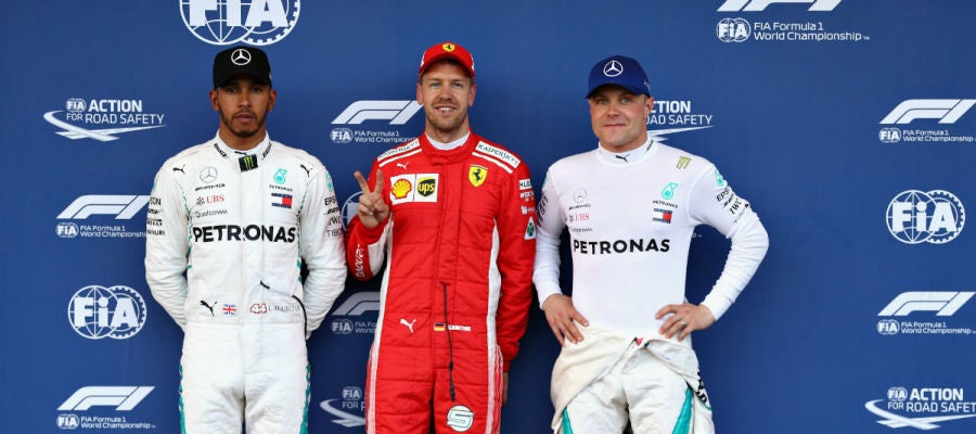 Hamilton, Vettel y Bottas Hamilton, Vettel y Bottas