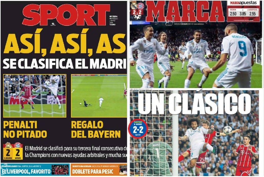 "¡A por la 13!" y "Así, así, así se clasifica el Madrid": la prensa habla de gesta y polémica con el pase del Madrid a la final "¡A por la 13!" y "Así, así, así se clasifica el Madrid": la prensa habla de gesta y polémica con el pase del Madrid a la final
