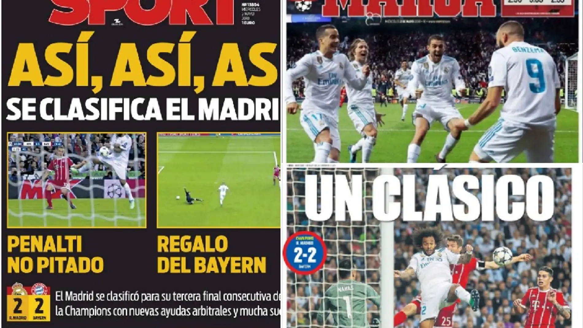 Portadas de la prensa con el pase del Real Madrid a la final de Kiev