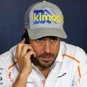 Fernando Alonso, en una rueda de prensa en Montmeló