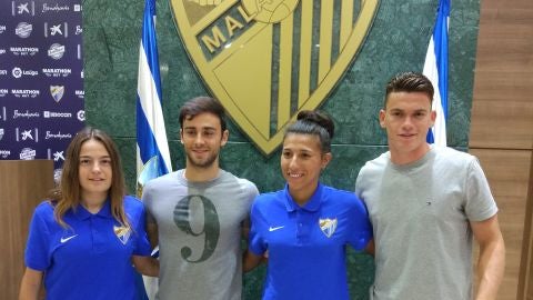 Pablo Claver&iacute;a, Pamela, Harper y Mar&iacute;a Ruiz, del Atl&eacute;tico Malague&ntilde;o y del M&aacute;laga Femenino