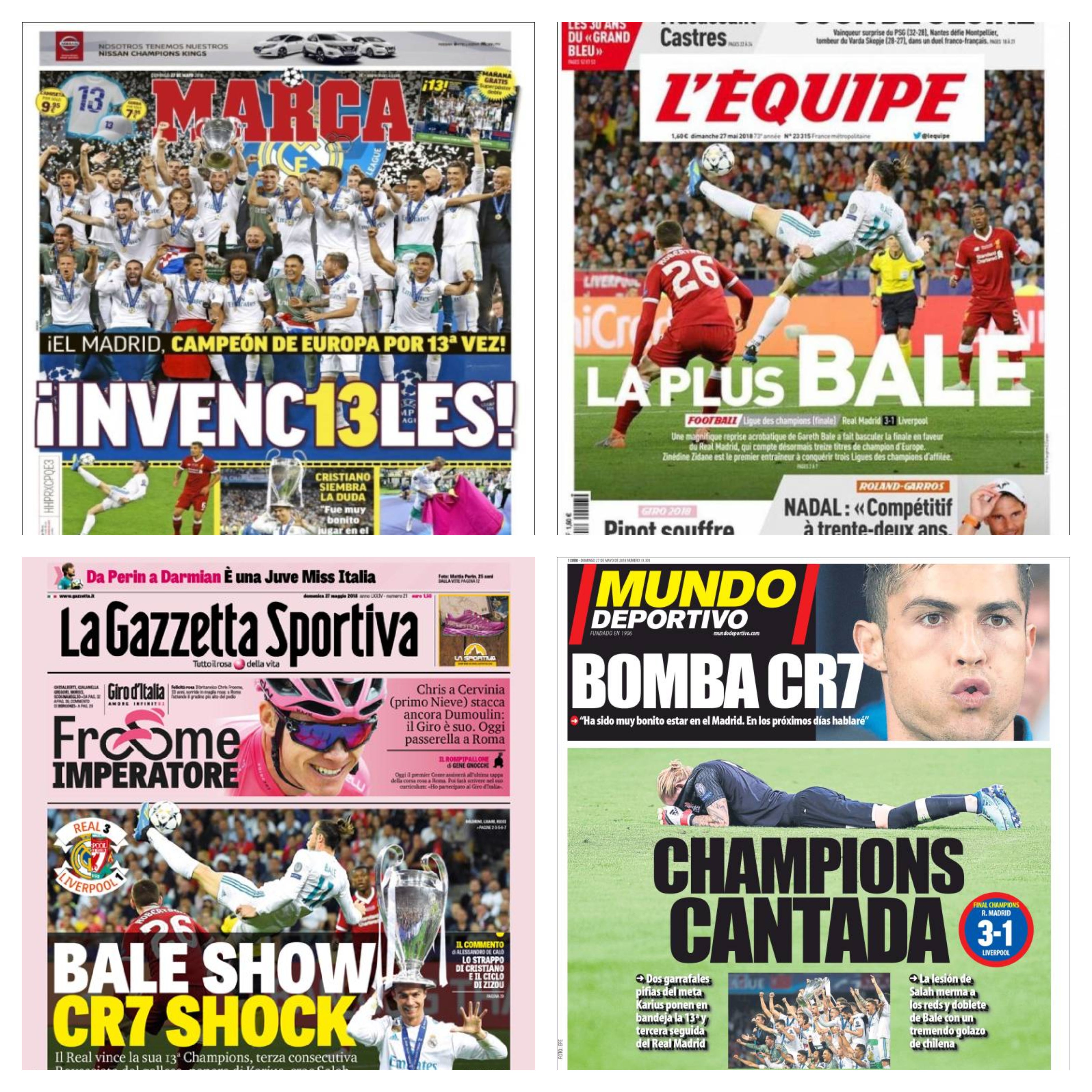 La 13ª Champions del Real Madrid y el 'bombazo' de Cristiano copan las portadas de la prensa deportiva La 13ª Champions del Real Madrid y el 'bombazo' de Cristiano copan las portadas de la prensa deportiva
