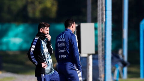 Leo Messi, en un entrenamiento de la selecci&oacute;n argentina