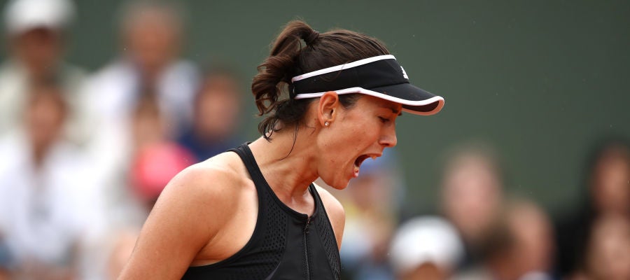 Muguruza celebra un punto contra Kuznetsova Muguruza celebra un punto contra Kuznetsova