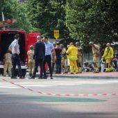 Las fuerzas de seguridad en la zona donde ha ocurrido el ataque en Lieja (Bélgica)