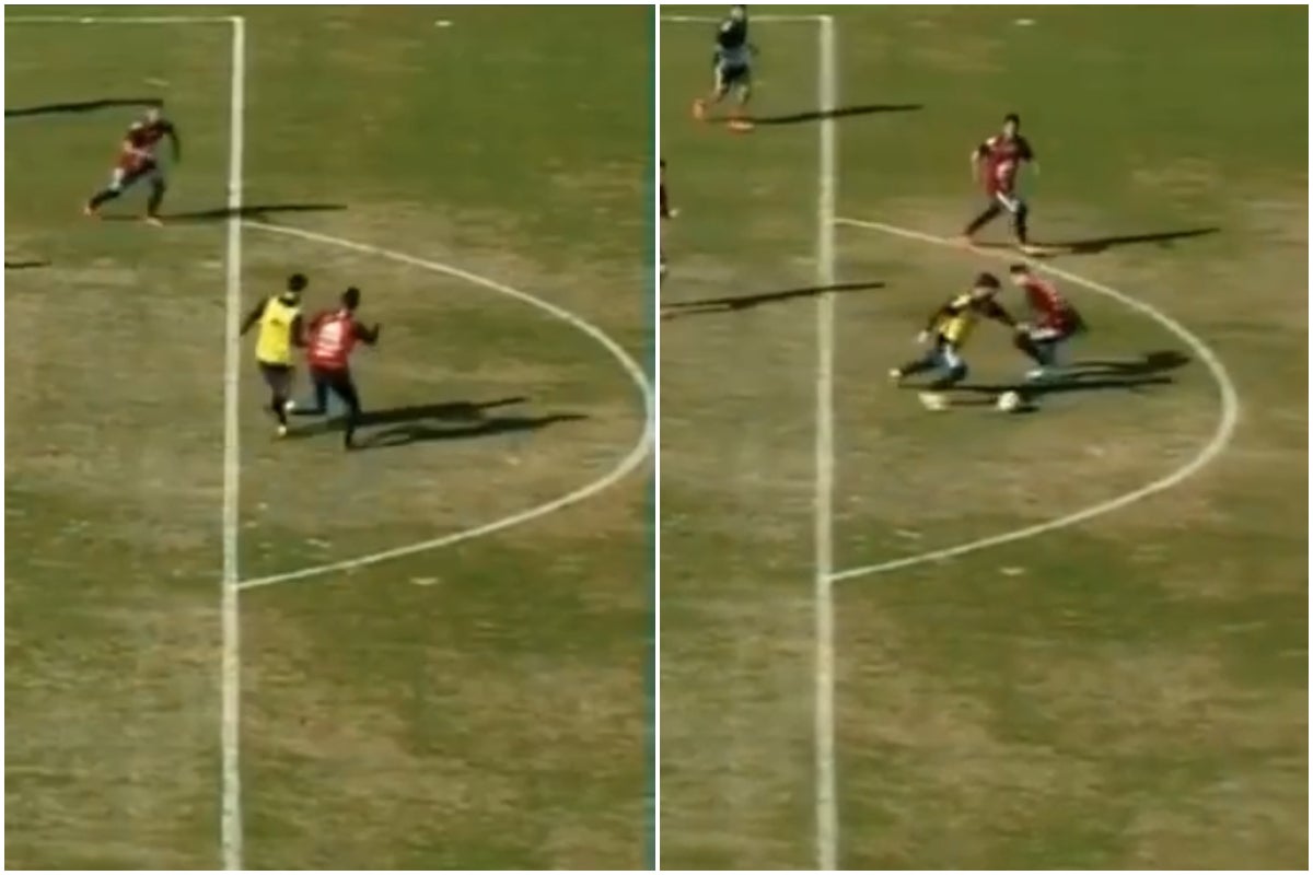 <p>Messi tumba a Di María con una 'pisada' de fantasía en un entrenamiento de Argentina</p> <p>Messi tumba a Di María con una 'pisada' de fantasía en un entrenamiento de Argentina</p>