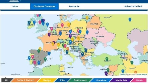 Mapa de la Red de Ciudades Creativas de la UNESCO