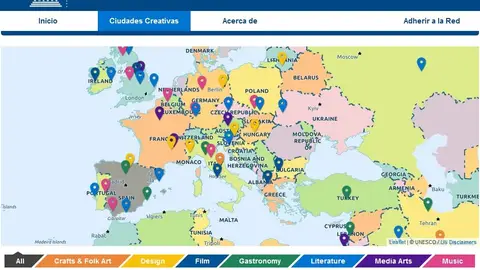 Mapa de la Red de Ciudades Creativas de la UNESCO Mapa de la Red de Ciudades Creativas de la UNESCO