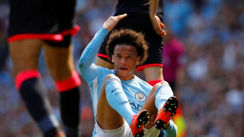 San&eacute;, durante un partido con el Manchester City