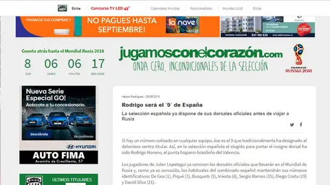 En www.jugamosconelcorazon.com/elche puedes seguir toda la información del Mundial de Rusia 2018. EN ONDA CERO ELCHE JUGAMOS CON EL CORAZÓN