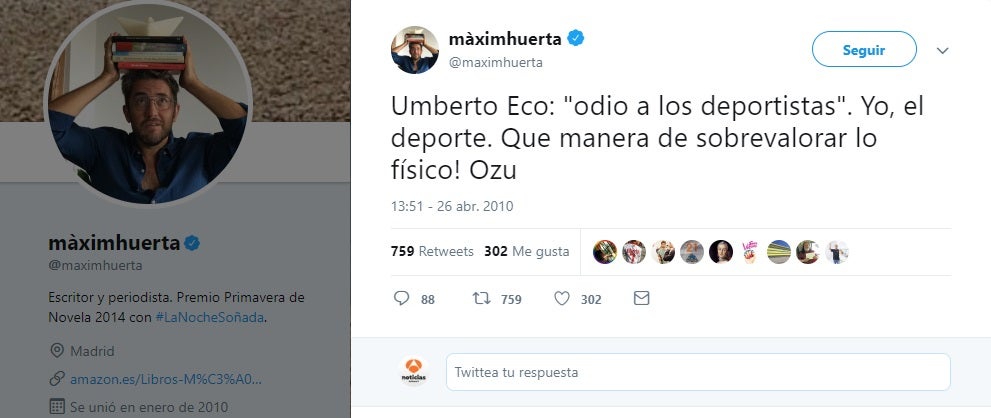 Repasamos algunas de las declaraciones y tuits 'antideporte' de Maxim Huerta, Ministro de Cultura y Deporte Repasamos algunas de las declaraciones y tuits 'antideporte' de Maxim Huerta, Ministro de Cultura y Deporte