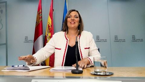 La portavoz y consejera de Agricultura, Milagros Marcos, durante la rueda de prensa posterior al Consejo de Gobierno 