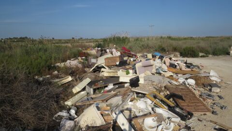 Acumulaci&oacute;n de restos de enseres y escombros en zona de Carrizales de Elche