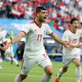 Irán celebra el gol que le ha dado la victoria ante Marruecos en el Mundial. 