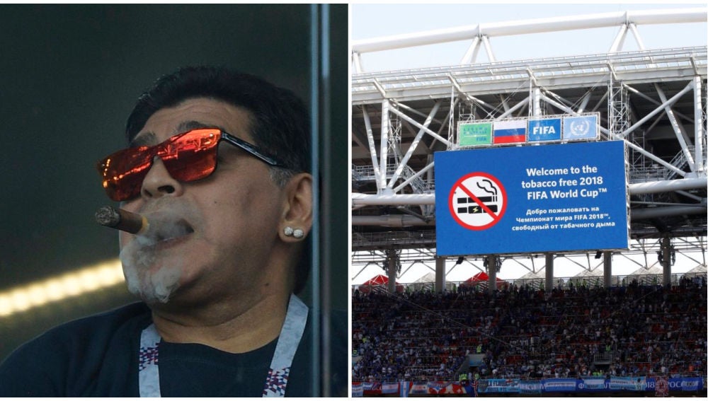 Maradona, fumando un puro