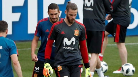 David de Gea, en un entrenamiento en Krasnodar