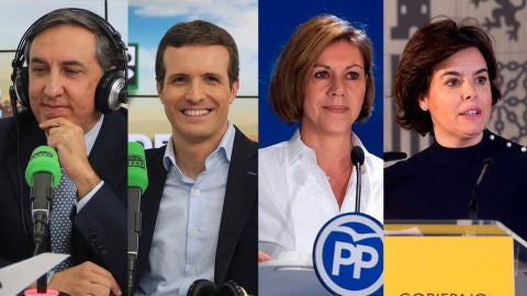 Los candidatos a la presidencia del PP: Jos&eacute; Ram&oacute;n Garc&iacute;a-Hern&aacute;ndez, Pablo Casado, Mar&iacute;a Dolores de Cospedal y Soraya S&aacute;enz de Santamar&iacute;a