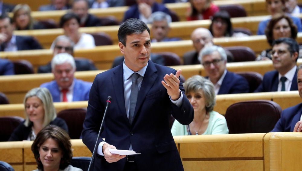 El presidente del Gobierno Pedro Sánchez, durante su intervención en la sesión del pleno del Senado