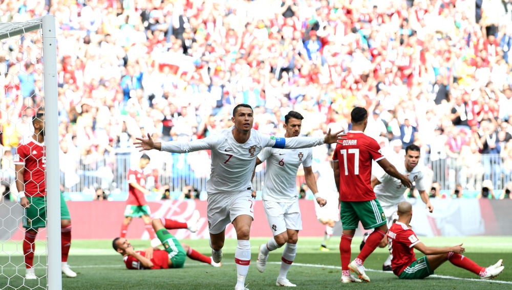 Cristiano Ronaldo celebra su gol contra Marruecos