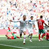 Cristiano Ronaldo celebra su gol contra Marruecos