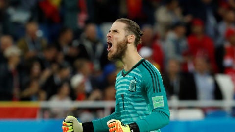 David de Gea celebra un gol de la selecci&oacute;n espa&ntilde;ola