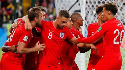 Inglaterra celebra el gol de Kane ante Colombia Inglaterra celebra el gol de Kane ante Colombia