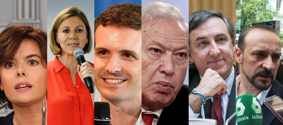 Los seis candidatos a las primarias del PP: Soraya Sáenz de Santamaría, María Dolores de Cospedal, Pablo Casado, José Manuel García-Margallo, José Ramón García, Elio Cabanes Sanchís Los seis candidatos a las primarias del PP: Soraya Sáenz de Santamaría, María Dolores de Cospedal, Pablo Casado, José Manuel García-Margallo, José Ramón García, Elio Cabanes Sanchís