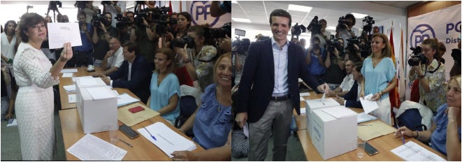 Soraya Sáenz de Santamaría gana la primera vuelta de las primarias del PP y Pablo Casado queda en segundo lugar Soraya Sáenz de Santamaría gana la primera vuelta de las primarias del PP y Pablo Casado queda en segundo lugar
