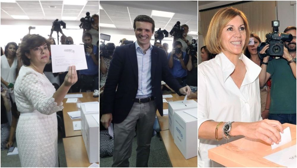 Soraya Sáenz de Santamaría, Pablo Casado y María Dolores de Cospedal, precandidatos a liderar el PP