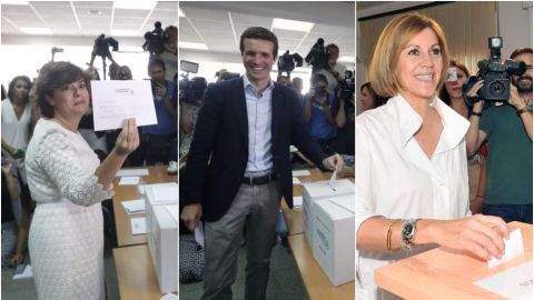 Soraya S&aacute;enz de Santamar&iacute;a, Pablo Casado y Mar&iacute;a Dolores de Cospedal, precandidatos a liderar el PP