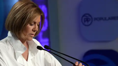 María Dolores de Cospedal en la sala de prensa del PP María Dolores de Cospedal en la sala de prensa del PP