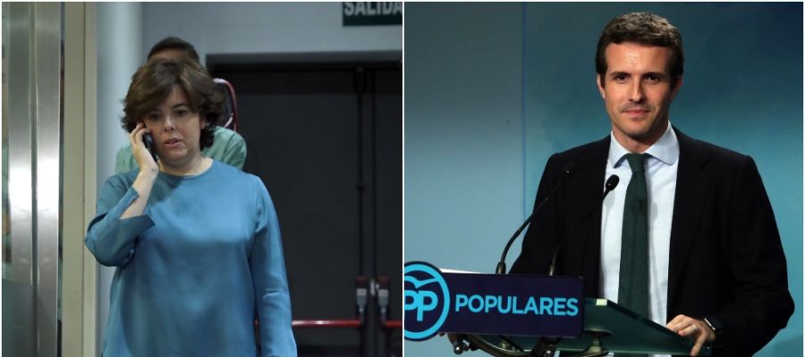 A la izquierda de la imagen, Soraya Sáenz de Santamaría; a la derecha, Pablo Casado A la izquierda de la imagen, Soraya Sáenz de Santamaría; a la derecha, Pablo Casado