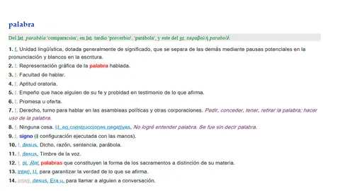 definición de palabra palabras