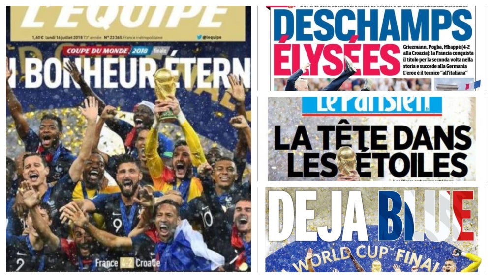 "Una felicidad eterna", "Llegó el día de gloria" o "Deja Blue": la prensa internacional elogia el Mundial de Francia "Una felicidad eterna", "Llegó el día de gloria" o "Deja Blue": la prensa internacional elogia el Mundial de Francia