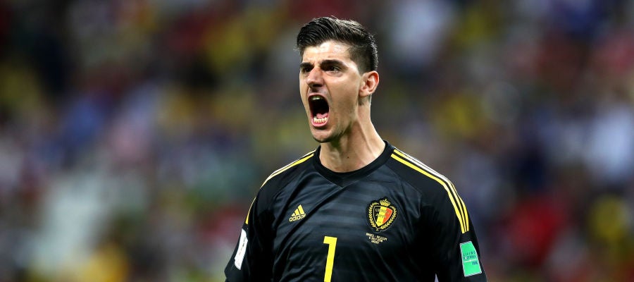 Courtois celebra un gol de Bélgica en el Mundial de Rusia Courtois celebra un gol de Bélgica en el Mundial de Rusia