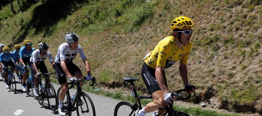 Geraint Thomas, subiendo el Alpe d'Huez Geraint Thomas, subiendo el Alpe d'Huez