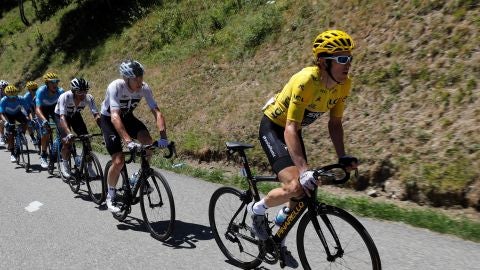 Geraint Thomas, subiendo el Alpe d'Huez