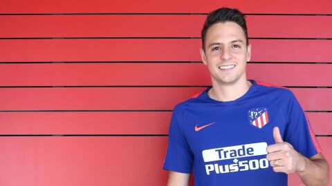 Arias, en su primer entrenamiento con el Atleti