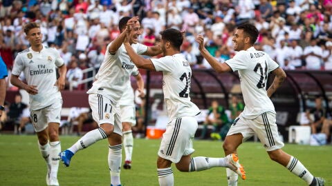 Asensio celebra uno de sus goles ante la Juventus
