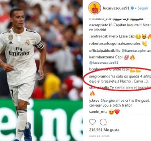 El comentario de Ramos en el Instagram de Lucas Vázquez El comentario de Ramos en el Instagram de Lucas Vázquez