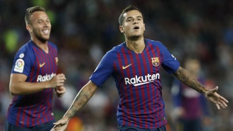Coutinho celebra un gol