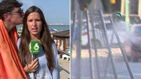 Un hombre besa a Elisabeth L&oacute;pez durante un directo