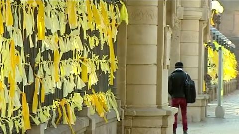 Imagen de lazos amarillos en Catalu&ntilde;a