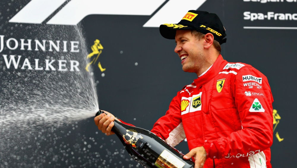 Vettel celebra la victoria en Spa