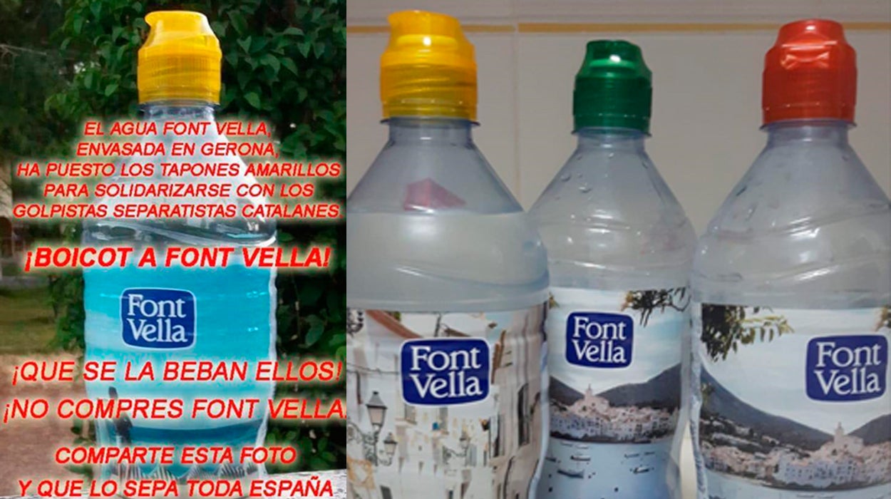 Font Vella desmiente el bulo de que sus tapones amarillos son a favor del independentismo Font Vella desmiente el bulo de que sus tapones amarillos son a favor del independentismo