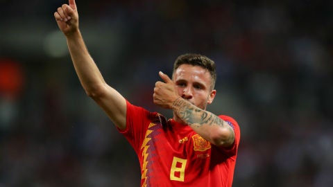 Sa&uacute;l celebra un gol con Espa&ntilde;a