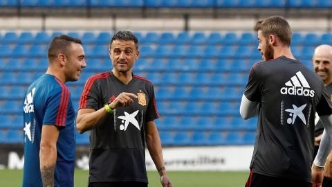 Luis Enrique, con Aspas y De Gea