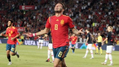 Sa&uacute;l celebra su gol contra Croacia