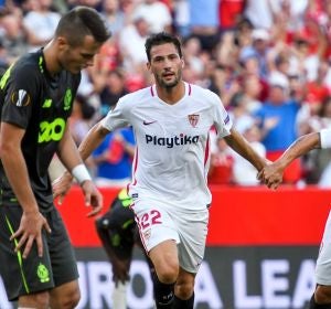 Franco Vázquez celebra su gol ante el Lieja Franco Vázquez celebra su gol ante el Lieja