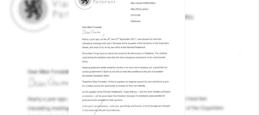 Carta del presidente del Parlamento de Flandes a Forcadell Carta del presidente del Parlamento de Flandes a Forcadell